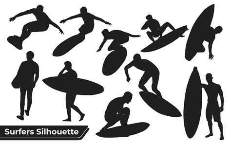 Collection Of Surfers Sea Silhouettes In Different Poses 4637225 Vector Art At Vecteezy