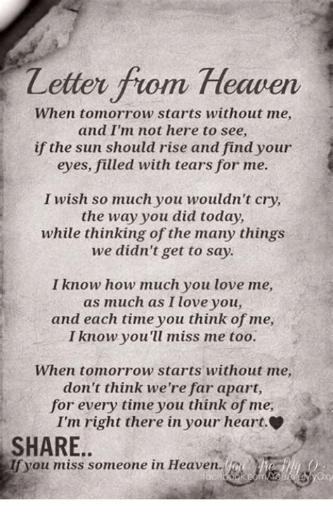 Funeral Printable Version When Tomorrow Starts Without Me Poem If The