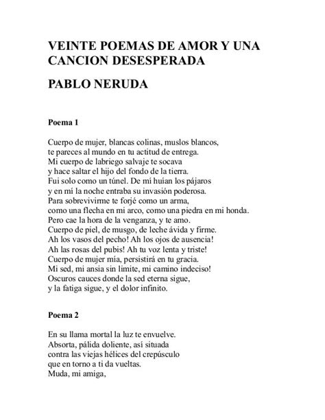 20 Poemas De Amor Y Una Cancion Desesperada Pablo Neruda