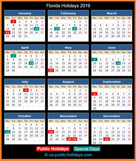 Check public holidays in 2017 for chinese new year, labor day, vesak day, yang dipertuan agong's birthday, hari raya puasa, national day and hari raya haji. Florida Holidays 2019