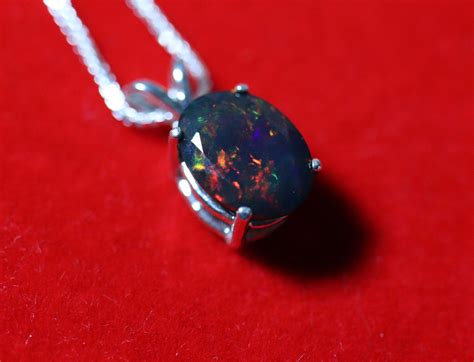 Black Opal Necklace Genuine Black Opal Fire Opal Pendant Etsy UK