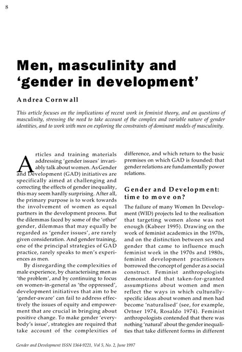 pdf men masculinity and gender in development