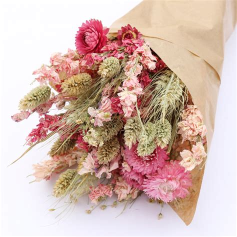 Pink And White Dried Flower Bouquet Ready For Retail