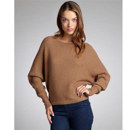 Bcbgmaxazria Camel Ribbed Knit Dolman Sleeve Camille Cropped Sweater In