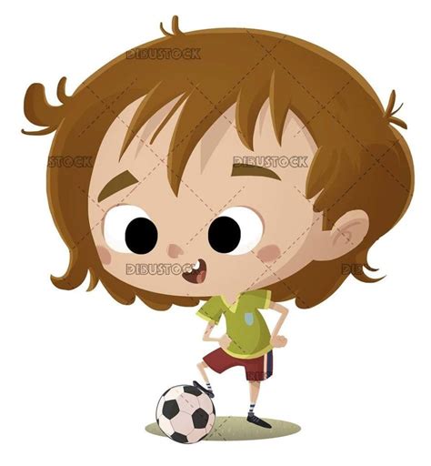 Niño jugando al fútbol con una pelota en el parque Ilustraciones de Cuentos Infantiles