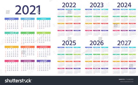 Calendar 2021 2022 2023 2024 2025 Stock Vector Royalty Free