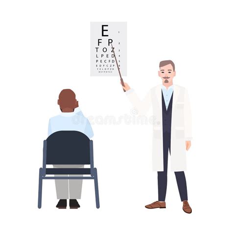 Ophthalmologist With Pointer Standing Beside Eye Chart And Checking