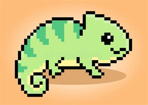 Pixel 8 Bit Chameleon Green Colored Animal In Vector Stock Vector