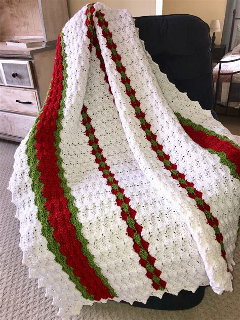 Beautiful Crocheted Christmas Afghan In Bright Happy Red And Etsy