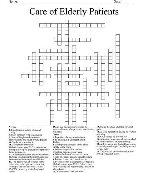 Care Of Elderly Patients Crossword Wordmint