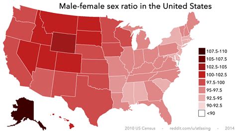 Male Female Sex Ratios Across The United States 2010 [oc] [1800x1000] Mapporn