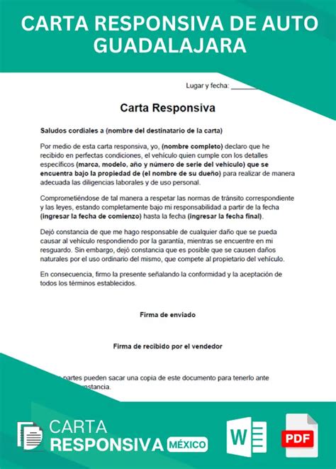 ᐅ Carta responsiva de auto en Guadalajara Ejemplos