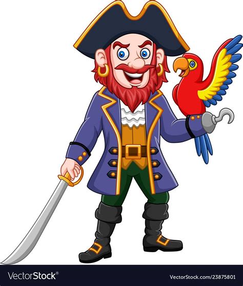 Cartoon Pirate Captain And Macaw Bird Royalty Free Vector Cartoon Pics Cute Cartoon Cartoon