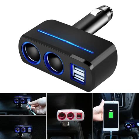 new auto car cigarette lighter splitter dual usb car charger adapter with 2 socket lighter