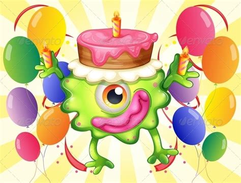 Birthday Monster And Balloons Vectors Graphicriver