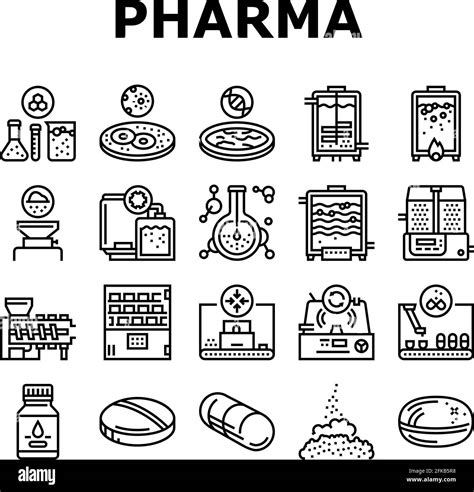 Pharmaceutical Production Factory Icons Set Vector Stock Vector Image
