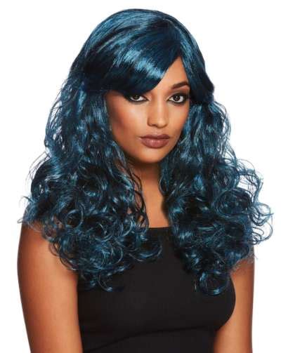 Costume Closet Ipswich Gothic Seductress Curly Wig Black And Blue