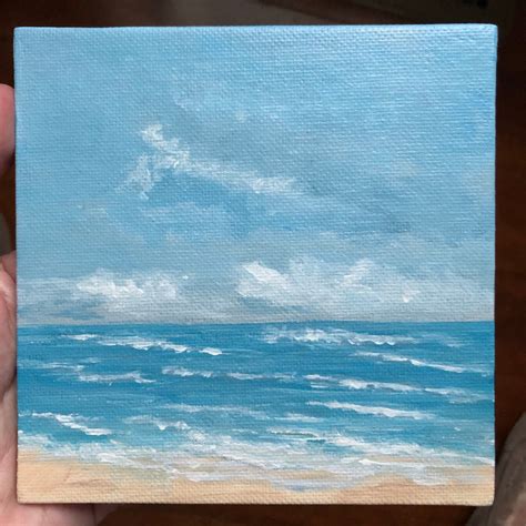 Blue Gray Ocean Acrylic Painting Small Original Stormy Skies Etsy In