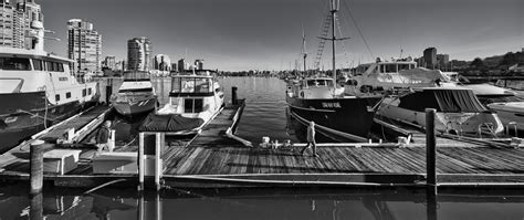 Download Wallpaper 2560x1080 Yachts Boats Pier Water Black And