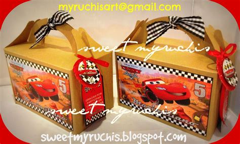 Quisiera saver como hacer dulceros con botes de leche vacio o con avatelenguas de l personage del rayo mcqueen dela de car o me dieras una idea de como hacer los zoraida dice: Dulceros Cars. Loncheras de Cartón | Eventos Sweet Myruchis