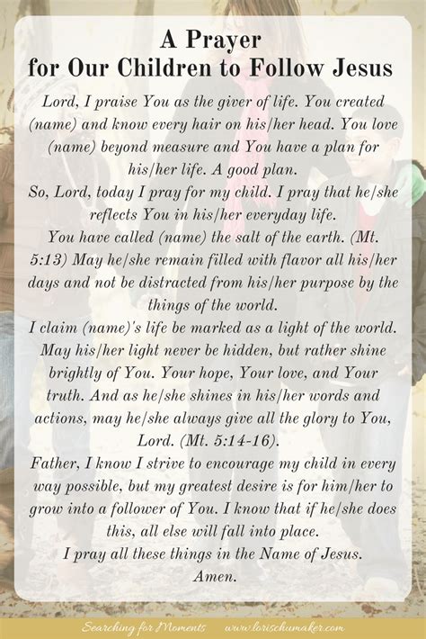 A Prayer For Our Children To Follow Jesus Moments Of Hope Lori