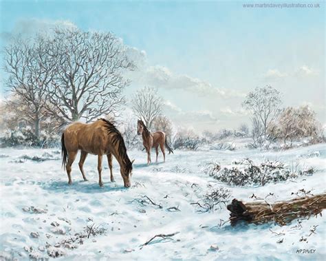 Martin Davey Illustration And Fine Art Horses In Countryside Snow