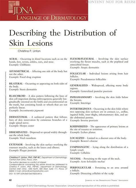 Describing The Distribution Of Skin Lesions Journal Of The Dermatology Nurses Association Lpn