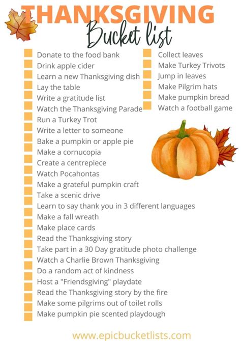 Thanksgiving Bucket List 30 Things To Do At Thanksgiving Free Printable