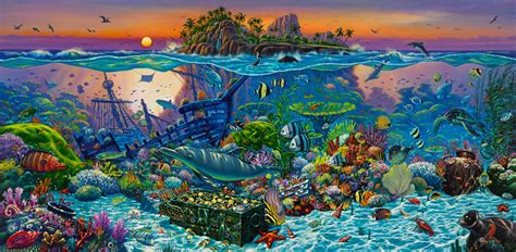 Illustration about shell, plant, nautical. Coral Reef Island Limited Editions - Wil Cormier Fine Art ...