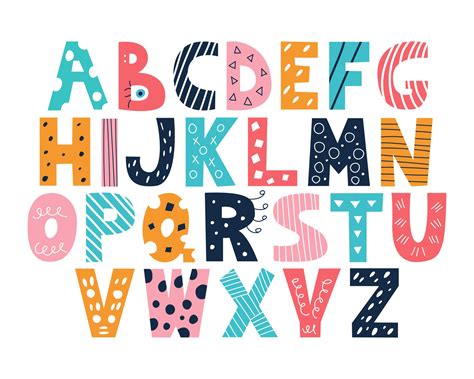 Latin Multi Colored Alphabet In Doodle Style On A White Background Cute Bright Vector English