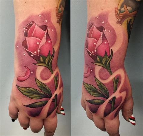 Pink Rose From Beauty And The Beast Hand Piece Best Tattoo Design Ideas