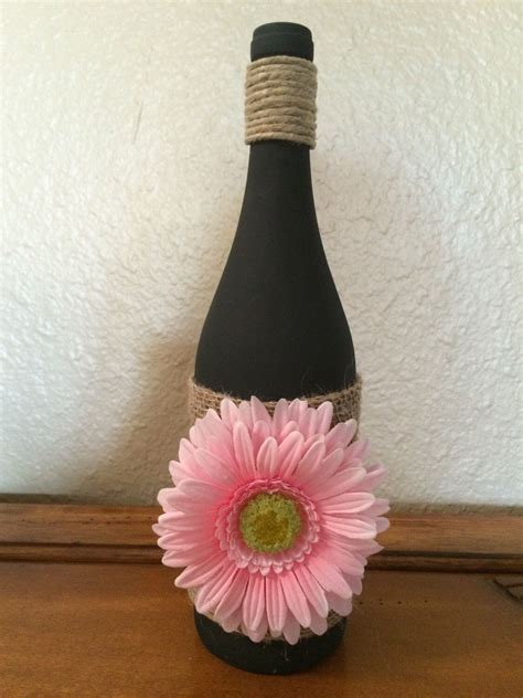Handmade Decorative Wine Bottle With Pink Flower By Tadslovingdesigns