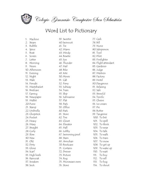 Free Printable Pictionary Words Printable Blank World