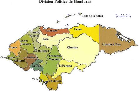 Mapa Politico De Honduras Con Sus Departamentos Y Cabeceras