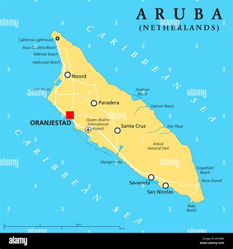 Aruba Political Map With Capital Oranjestad And Important Cities