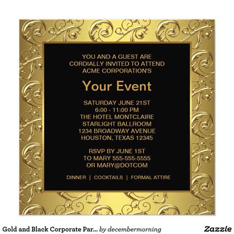 Gold And Black Corporate Party Event Invitation Zazzle Event