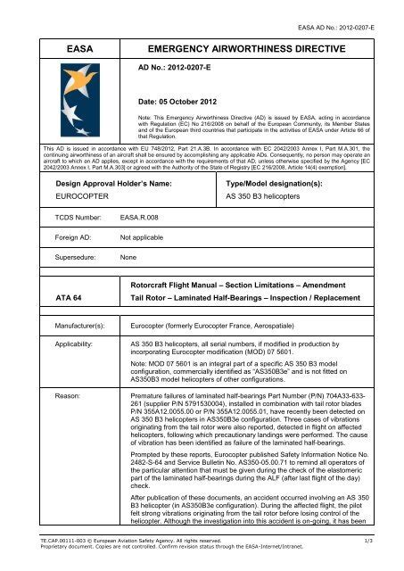 Easa Form 110 Ad Template