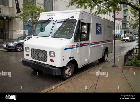 Usps United States Postal Service Delivery Truck Parked On Street In Downtown Chicago Illinois