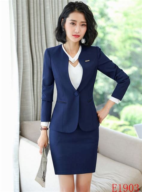formal navy blue blazer women business suits with skirt and jacket sets ladies work wear suits