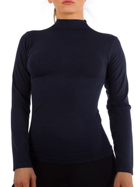 women long sleeve mock neck shirt seamless stretch turtleneck top slim fitted m xl plus size