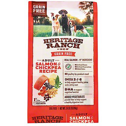 In general, we not not recommend feeding any pet foods that contain. Heritage Ranch by H-E-B Grain Free Salmon & Chickpea ...