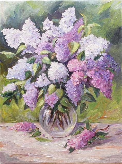 Seated woman dressed in black. Lilacs Still Life in Vase Original Oil Painting on Canvas ...