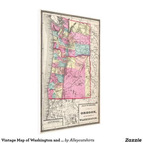 Vintage Map Of Washington And Oregon 1872 Canvas Print