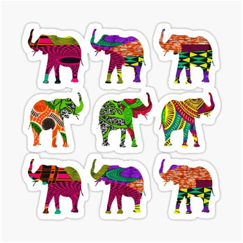 Bright And Colorful African Print Elephants Sticker For Sale By
