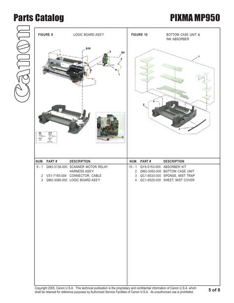 Canon Pixma Mp950 Parts Catalog
