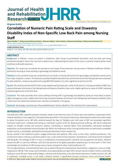 Pdf Correlation Of Numeric Pain Rating Scale And Oswestry Disability