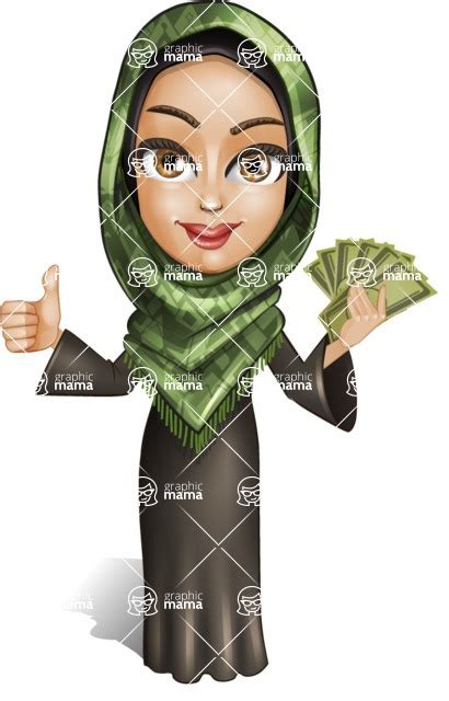 Young Muslim Woman Cartoon Vector Character 102 Cartoon Poses Money