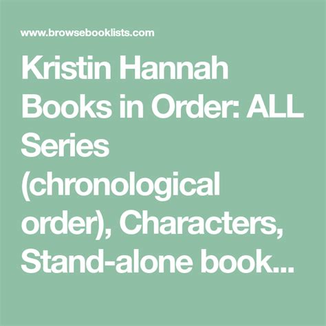 Kristin Hannah Books In Order All Series Chronological Order