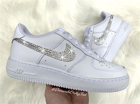 Swarovski Womens Nike Air Force 1 All White Low Sneakers Etsy