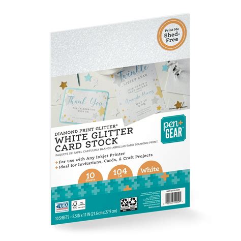 Pen Gear White Glitter Card Stock Paper 85 X 11 104 Lb 10 Sheets